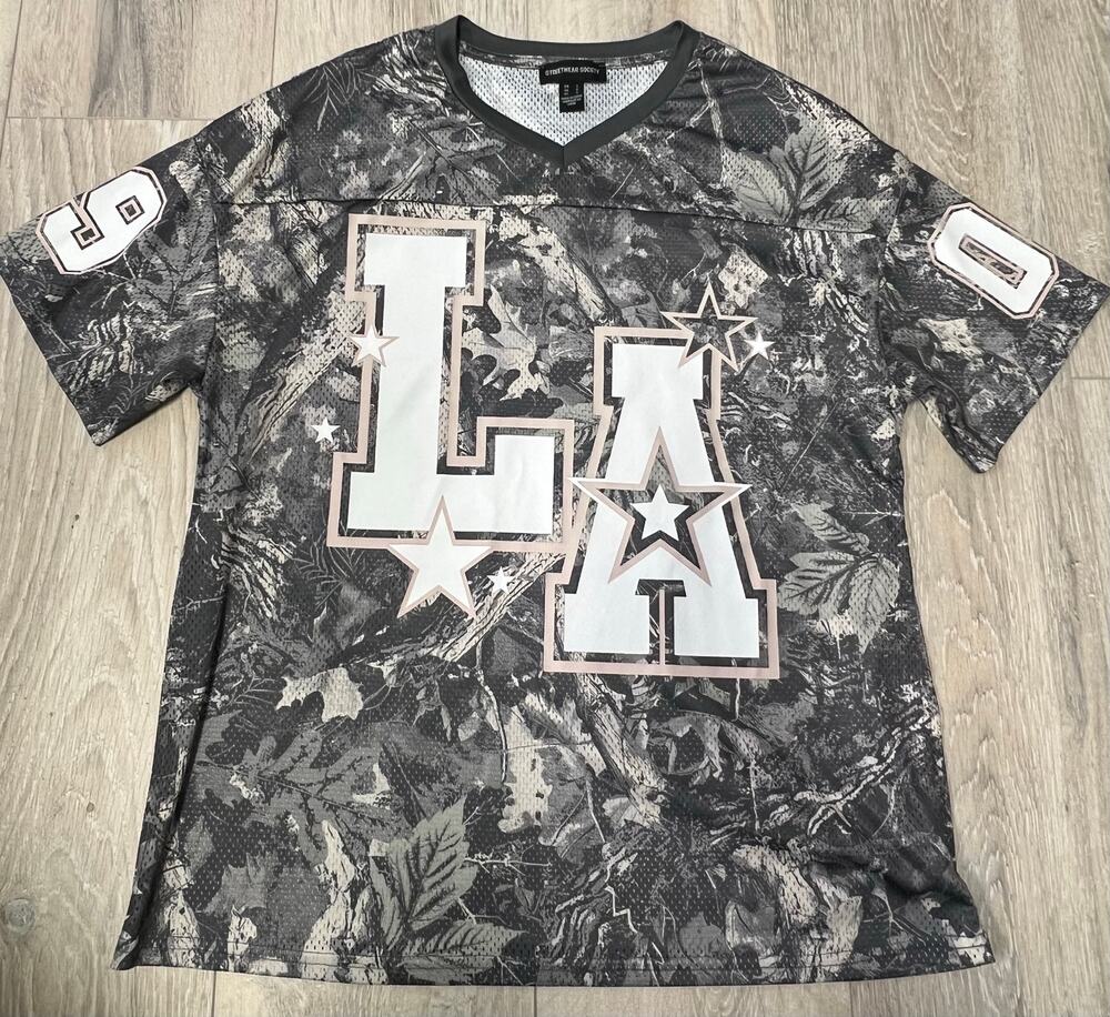 Streetwear Society Women’s Small LA 09 Camo Mesh Jersey Y2K Streetwear